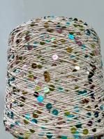 Пряжа с пайетками, нить бежевая пайетка разноцветная 136 (98% хлопок, 2% полиамид) 120 м/50 гр 